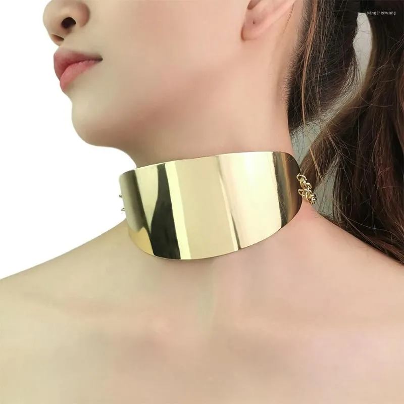 Choker dubai bred metall manschett bib krage halsband för kvinnor uttalande ljus yta legering halsband brud bröllop mode smycken