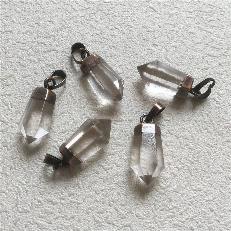 Hänghalsband fuwo naturlig kristallkvartspunkt med antik kopparpläterad semi ädelsten helande sten för halsband som gör PD363