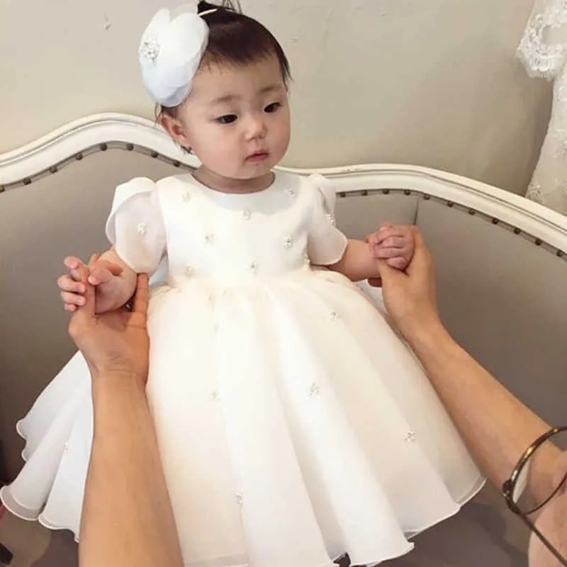 Girl's Dresses 1st Birthday Dress For Baby Girls Princess Clothes Flower Girl Fluffy Vestidos Kids Party Dresses 2023 Girls Bow White Ball Gown