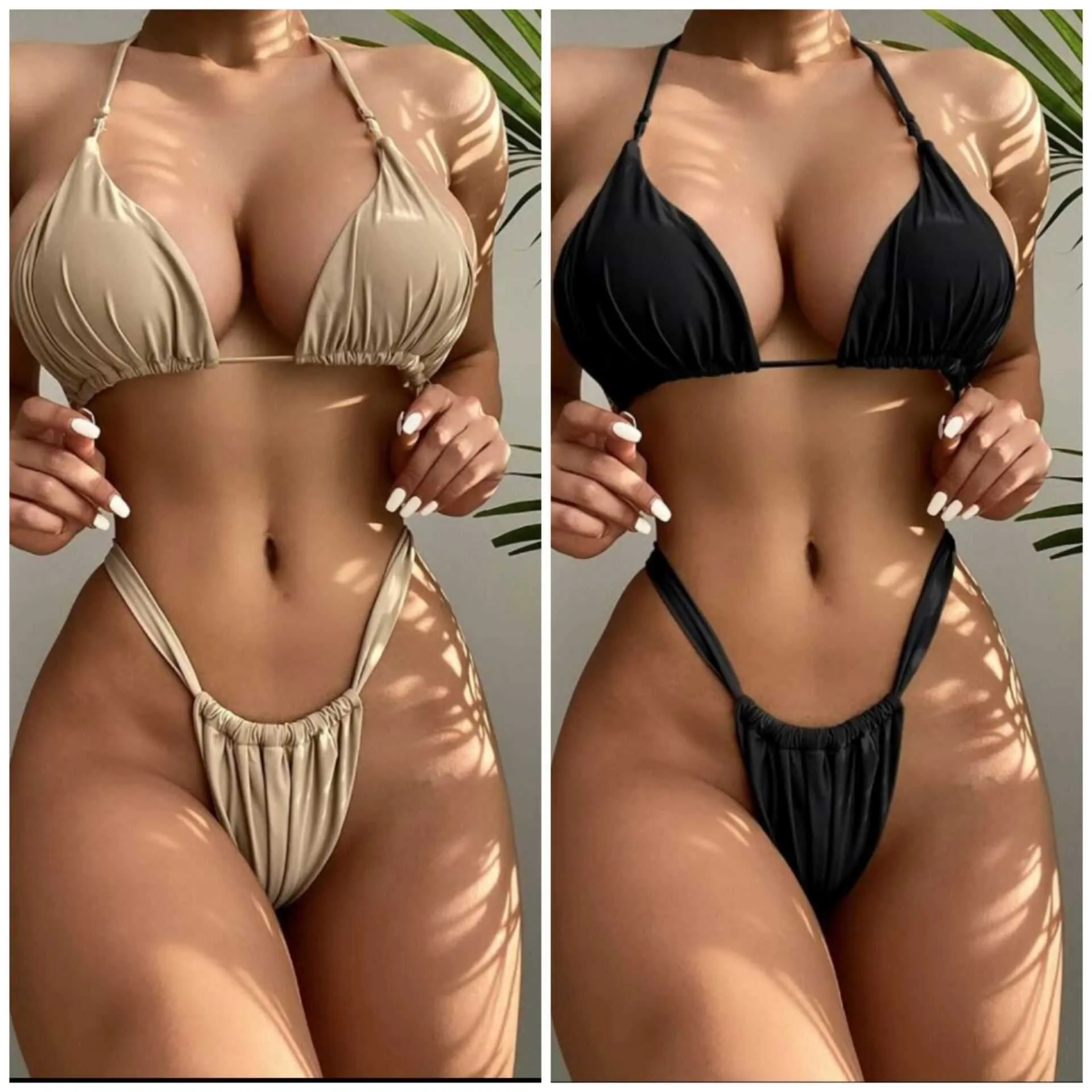 Dames badmode micro bikini's extreme sexy 2022 zomer tweedelig set zwempak solide badkleding lage taille vrouwen naakt tankini zwart zwemmen biquini t230303