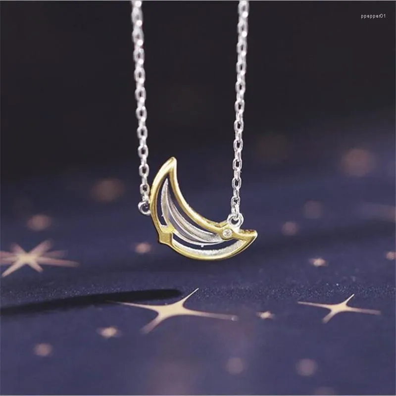 Pendant Necklaces Korean Style Fashion Sweet Gold Color Moon Silver Plated Jewelry Not Allergic Fresh Moonlight Crystal H460