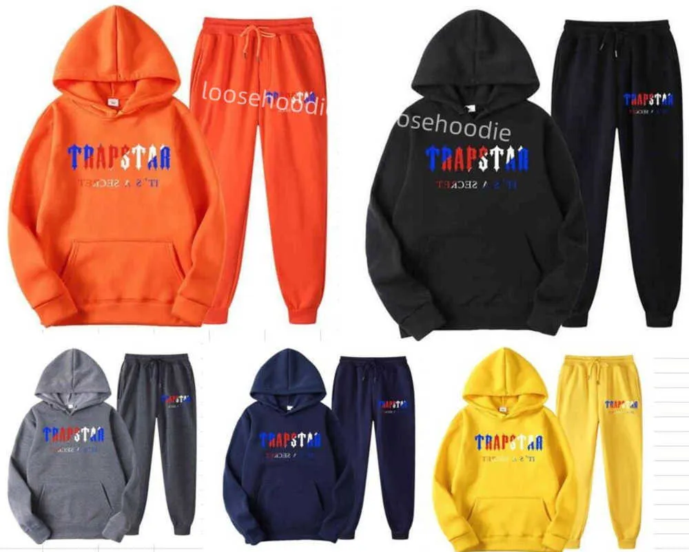 Trailsuit Trapstar Marka Baskılı Spor Giyim Erkek Tişörtleri 16 Renk Sıcak İki Parçası Set Gevşek Hoodie Sweatshirt Dinlence Tasarımı 23ess