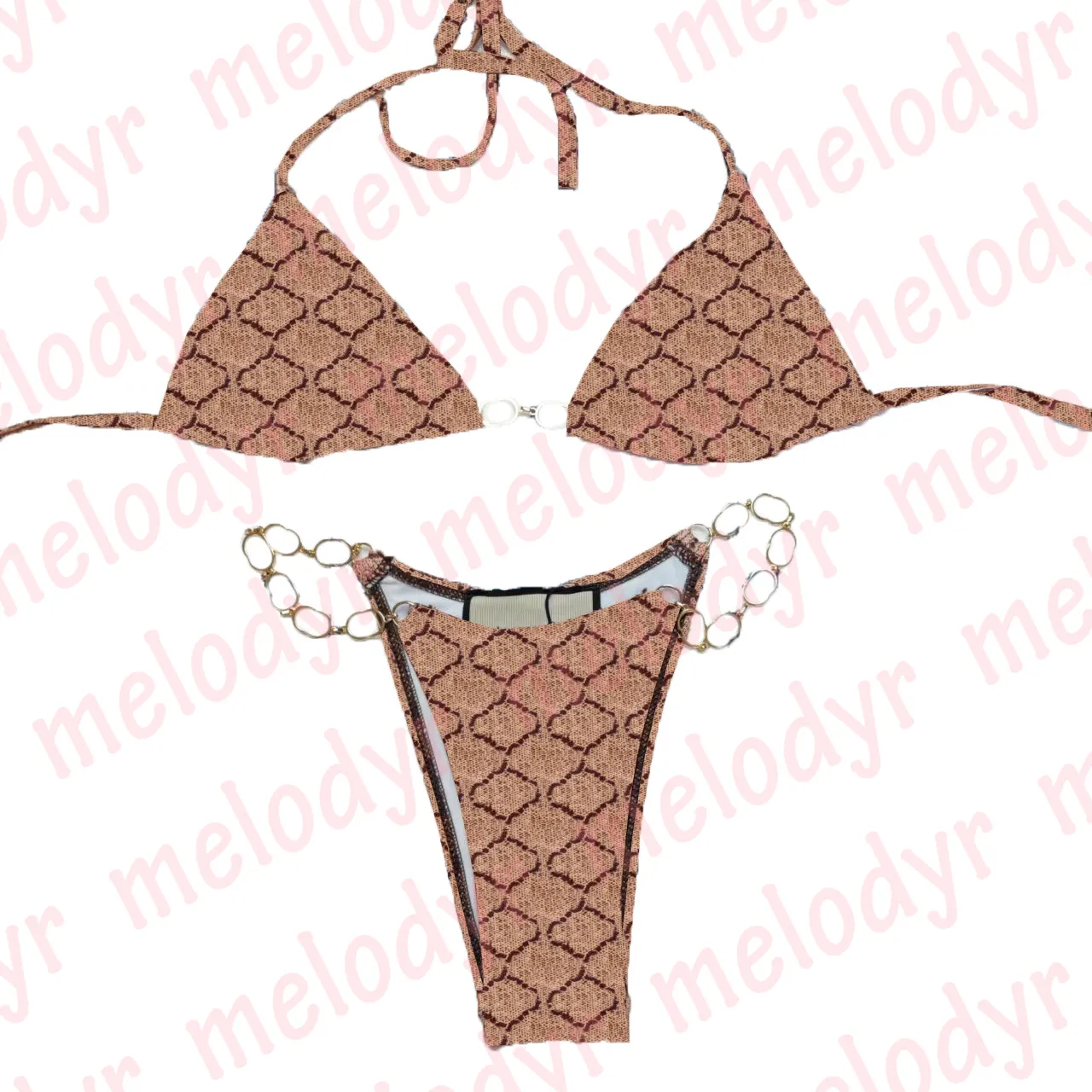 Costume da bagno estivo a tre punte con reggiseno a catena e reggiseno con lacci