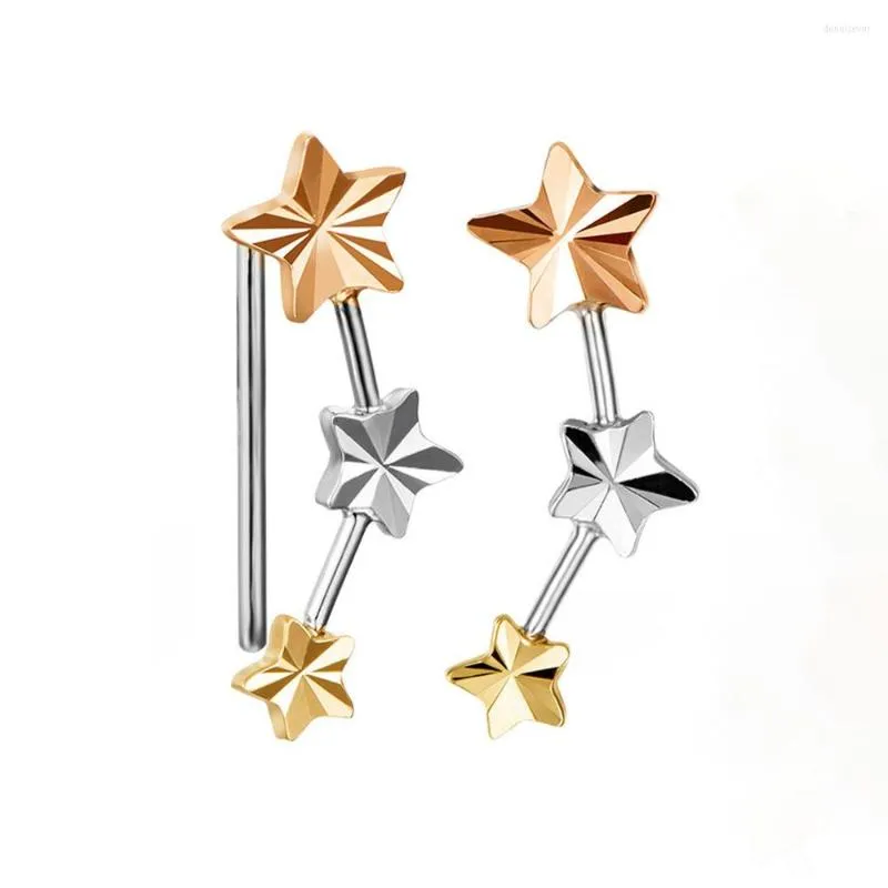 Dangle Earrings Real Pure 18K Multi-tone Gold Women Lucky Three Star 1-1.5g