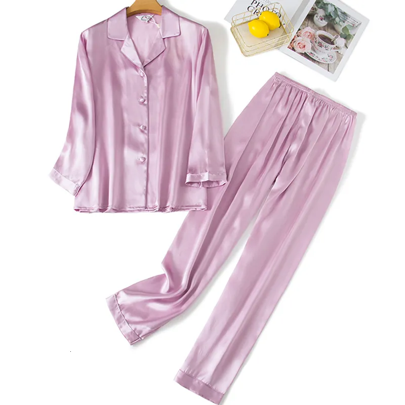 Женская пижама для женщин для женщин пижамы 100% чистый шелк 19 -мм ночной одежды для ночного костюма дома 2 штуки/набор 230303