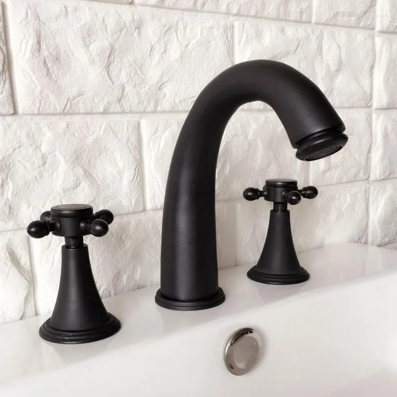 Bathroom Sink Faucets Black Oil Rubbed Bronze Double Handles 3 Holes Install Widespread Deck Mounted Basin Faucet Mixer Tap Mhg058