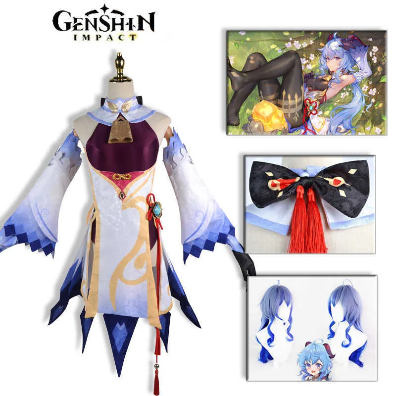 Anime Costumes Genshin Impact Ganyu Cosplay Game Animation Corner strój anime w mundury peruka nowa postać odgrywanie role 2022 zestawy unisex Z0301