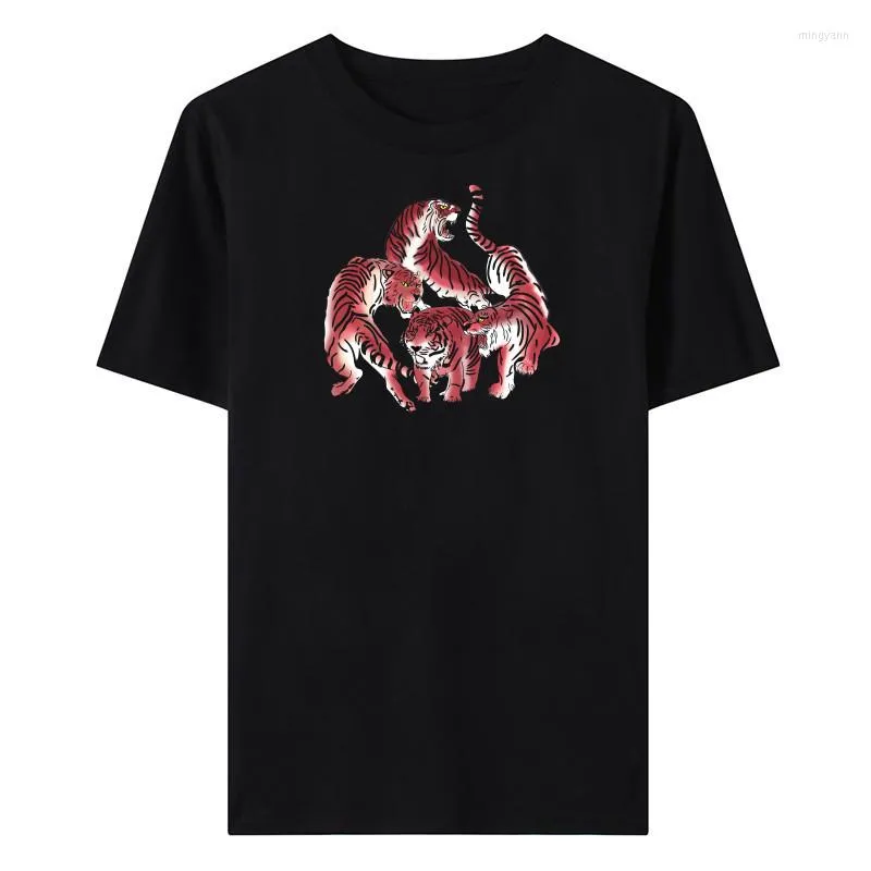 Men's T-skjortor Summer Men's Casual kortärmad bomullst-shirt man all-match mode tiger tryck stor storlek toppar streetwear tees för