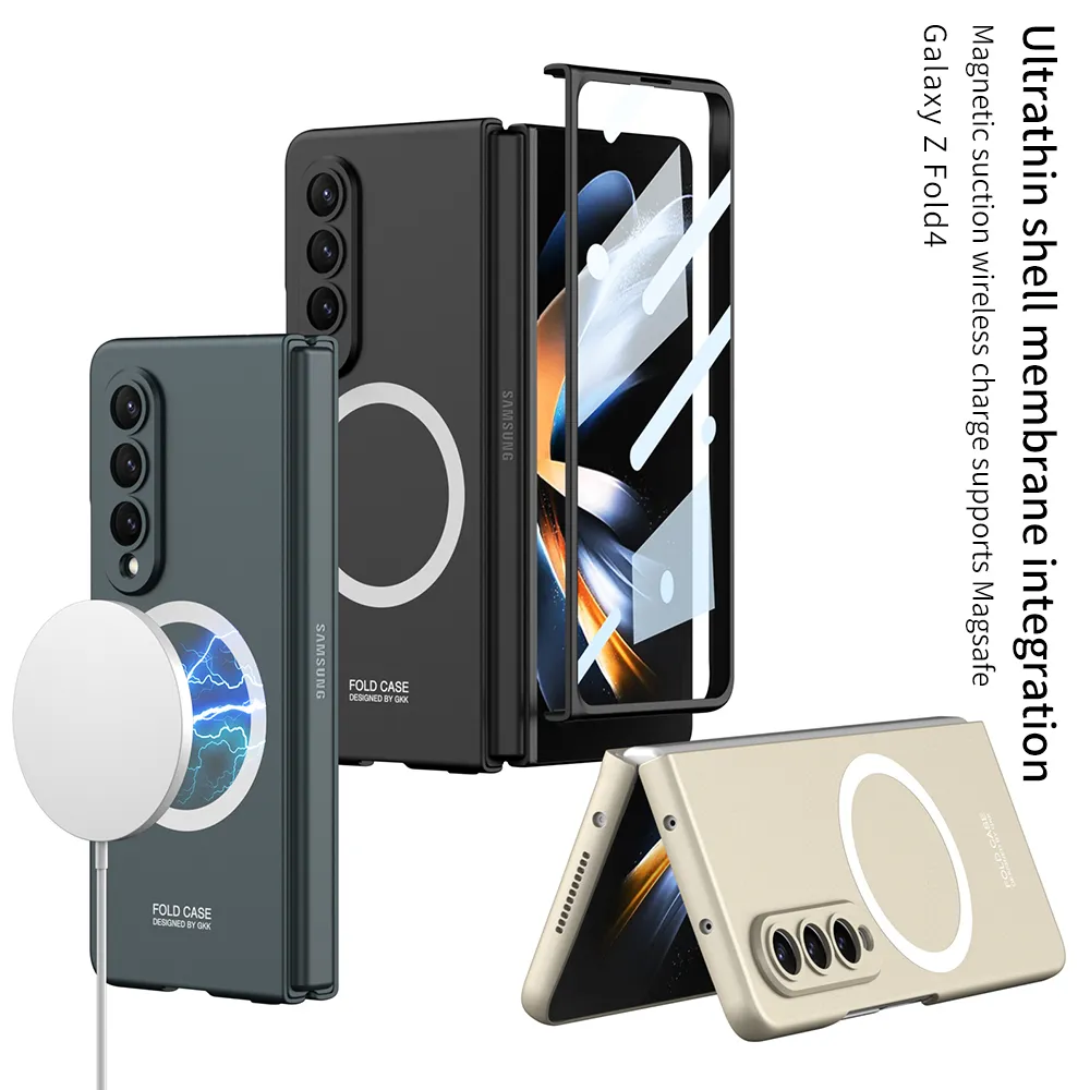 Custodie per caricabatterie wireless magnetiche per Samsung Galaxy Z Fold 4 Fold 3 Custodia Pellicola protettiva per schermo in vetro Cover rigida opaca