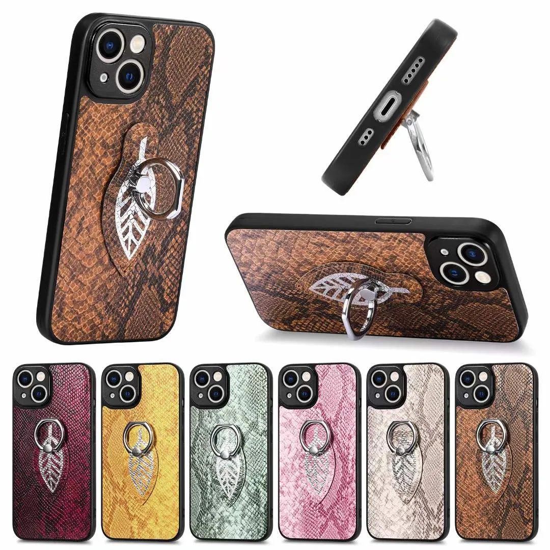 Étui de téléphone à motif serpent avec anneau en métal pour iPhone 14 Plus 13 12 11 Pro Max, couverture magnétique en cuir PU de luxe pour voiture, anti-chute et antichoc