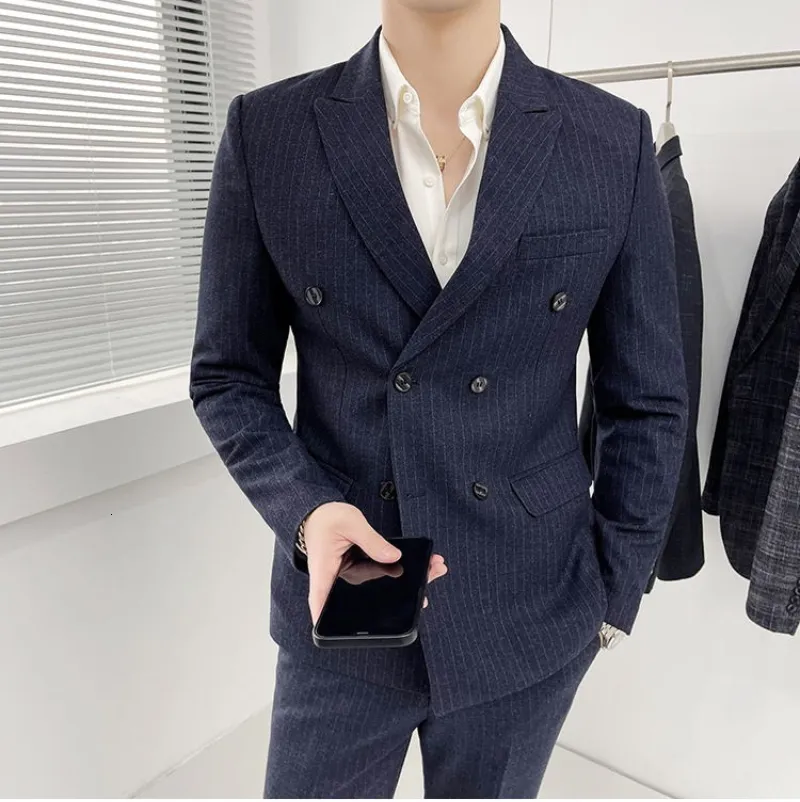 Abiti da uomo blazer boutique maschile taglie taglie per pantaloni affari di moda abito coreano a doppio petto abito formale in stile britannico abito casual 230303