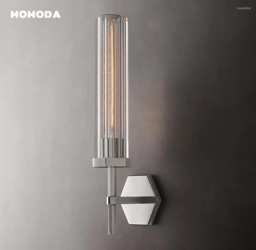 Lampade da parete Lambeth Hexagonal Sconce Modern LED Clear Glass Lustre Camera da letto Soggiorno Bagno Farmhouse Apparecchio di illuminazione per interni