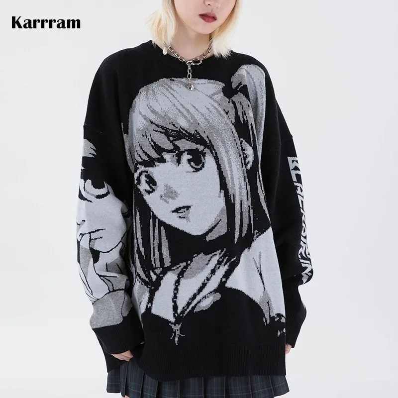 Männer Pullover Karrram Hip Hop Streetwear Vintage Stil Harajuku Stricken Anime Mädchen Gestrickte Death Note Pullover 230303