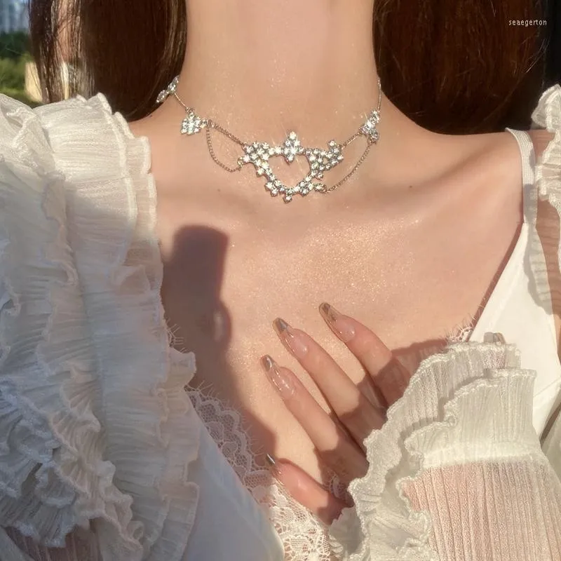 Girocollo MENGJIQIAO Cuore di strass di lusso coreano per gioielli da donna con collana di cristallo vintage di moda per ragazze