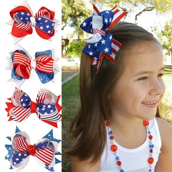 Children's bow hairpin Color stripe star American Independence Day flag fabric hairpin GC1996