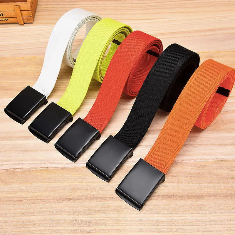 Belts Unisex Tactical Belt Top Quality 38 cm Wide Casual Canvas Red Belt Outdoor Automatic buckle Men Black Belt White Orange Color Z0228
