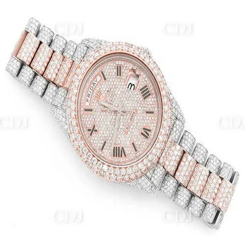 2023TWO Tone Gold Golid Ice Out Natural Diamond bezaaid Hip Hop Watch Diamond Watch voor Men Moder