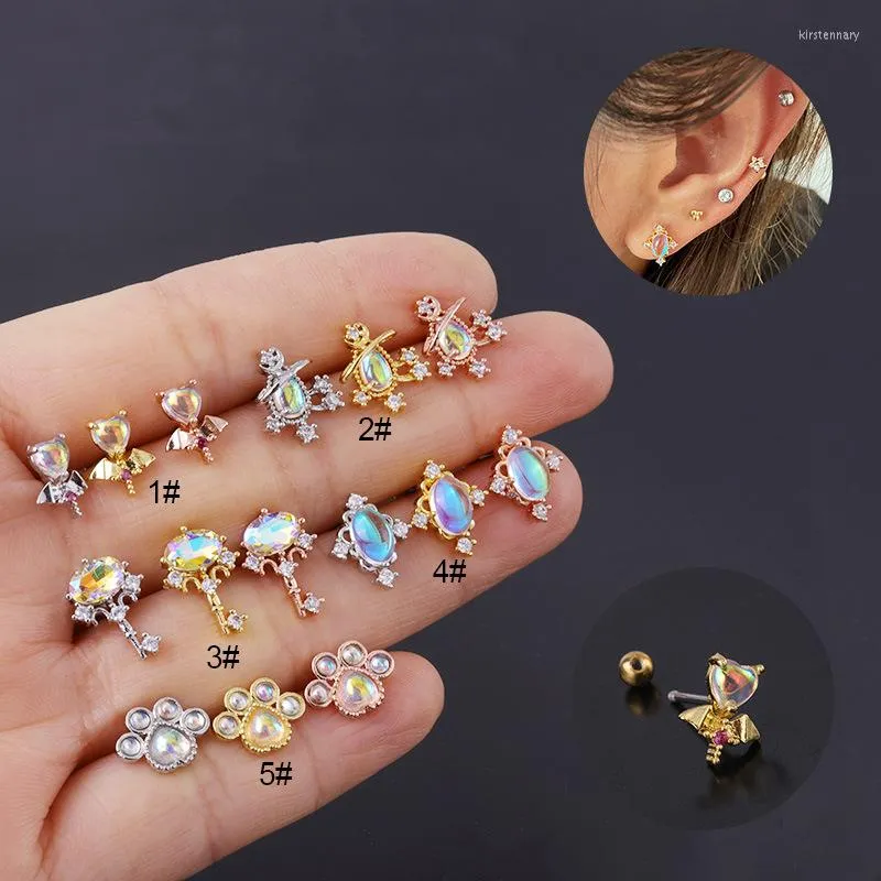 Stud Earrings 1 PCS Cute Small Shiny Zircon Stone Key Shape Ear Cartilage Cuff Earring Simple Copper Steel Bar Ball Jewelry