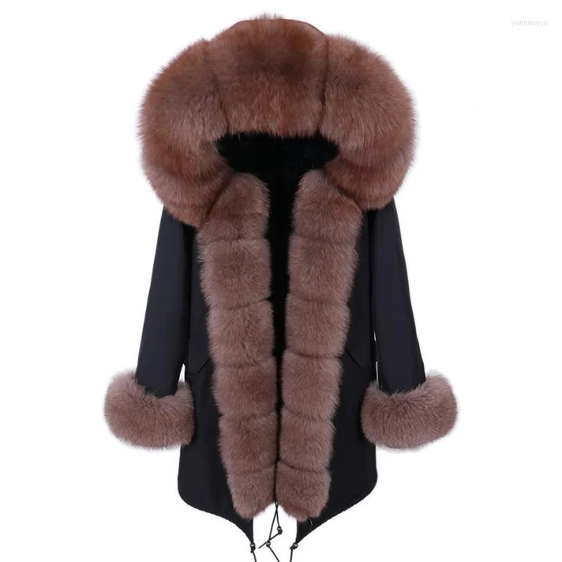 Femmes fourrure Faux MaoMaoKong 2023 mode naturel vrai col noir veste Parka avec hiver chaud manteau grand vêtements d'extérieur femmes Wom