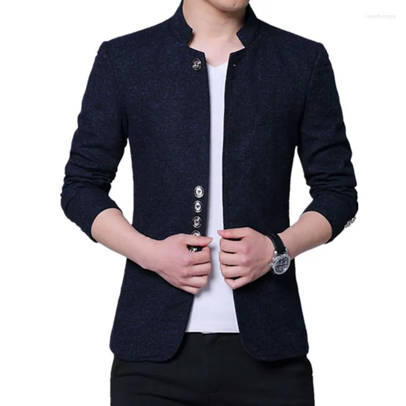 Ternos masculinos 2023 homens Moda Stand Collar Slim Fit Fit Chinese Alta qualidade Misture Jaqueta de terno / tendência casual masculino Blazer de lã Blazer Coat