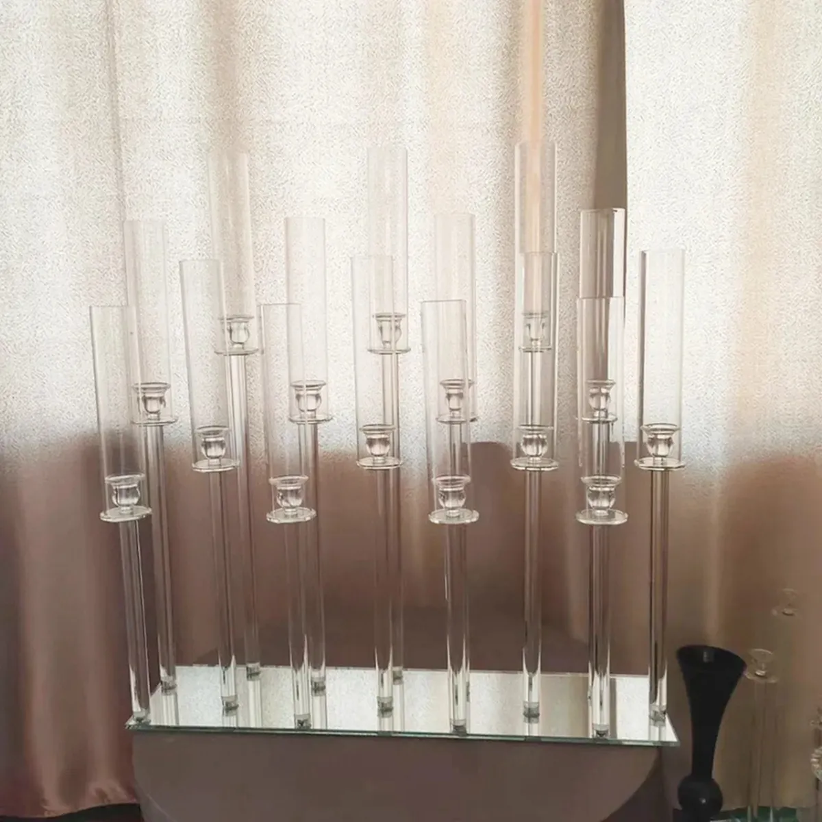 decoration Wholesale 3heads/4 heads/5/6/7/8/910/11/12/13/14/15 arms clear tall cheap crystal candelabra glass candle holder wedding table tree centerpieces imake640