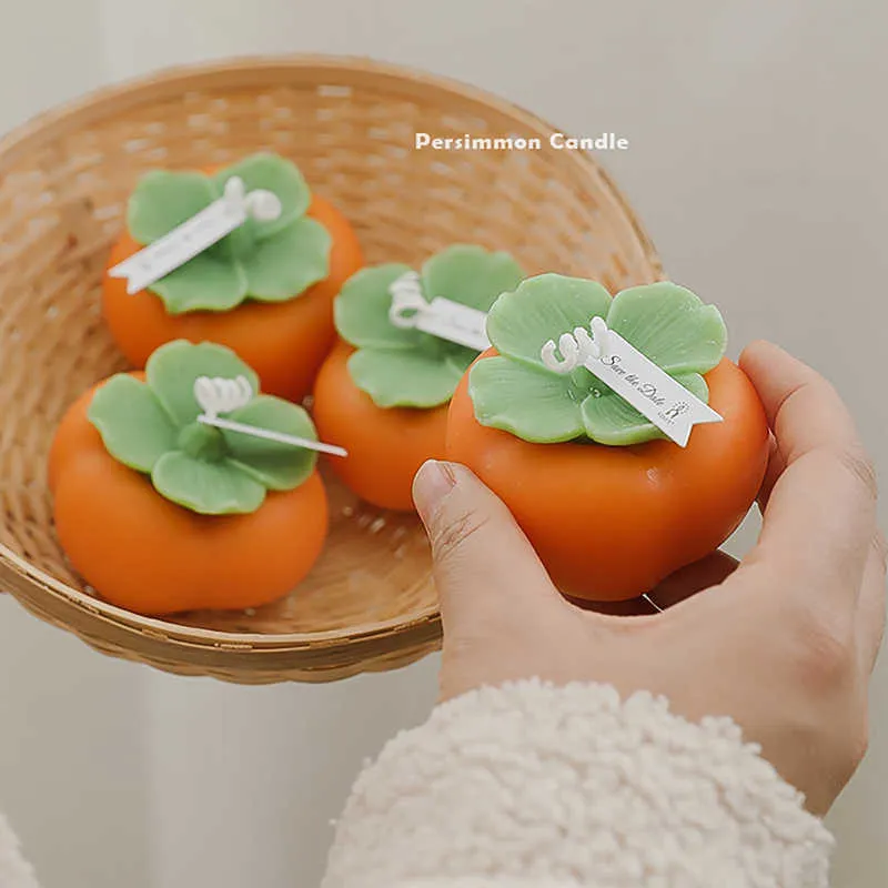 Persimmon Scented Candle DIY Creative Decoration Simulation Fruit Aromatherapy Candle Strawberry Candle Home Decoration 2022