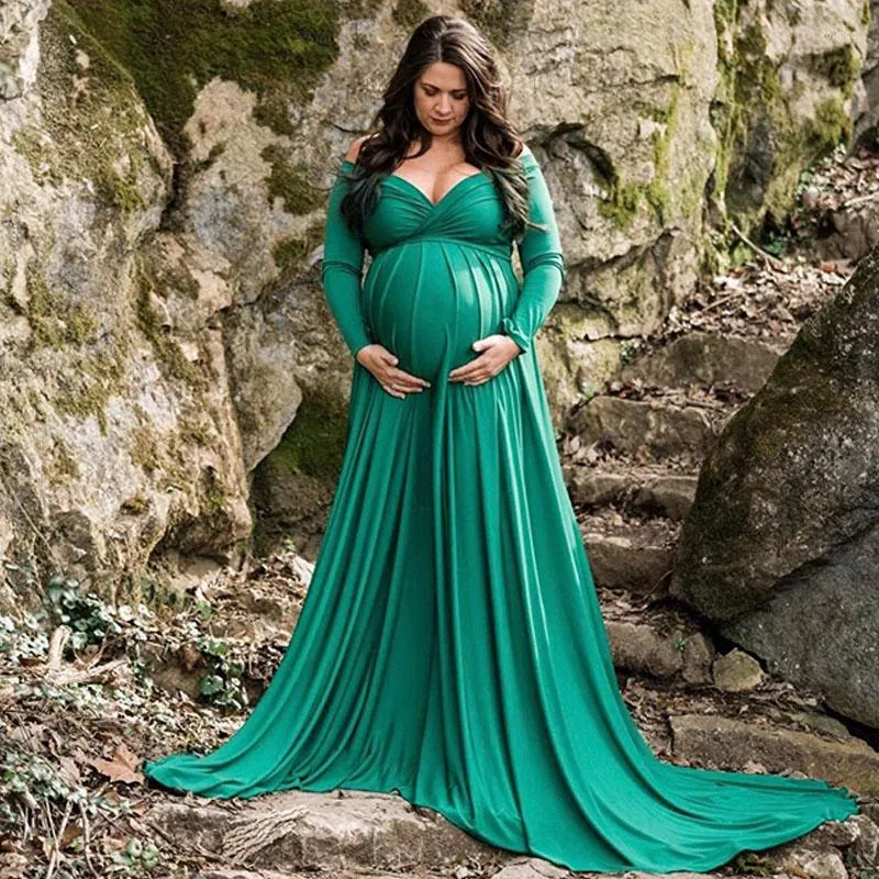 Casual jurken sexy zwangerschap voor po shoot v nek off schouder zwangerschap pography jurk zwangere vrouwen feest maxi jurken