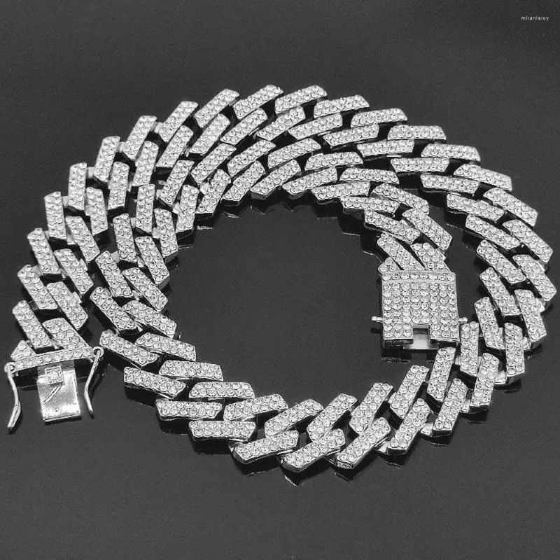 Łańcuchy 13 mm dhinestone lodowane kwadratowe miami kubańskie łańcuch łańcuchowe dla mężczyzn kobiety Kolor Rose Gold Srebrny kolor bioder biżuterii