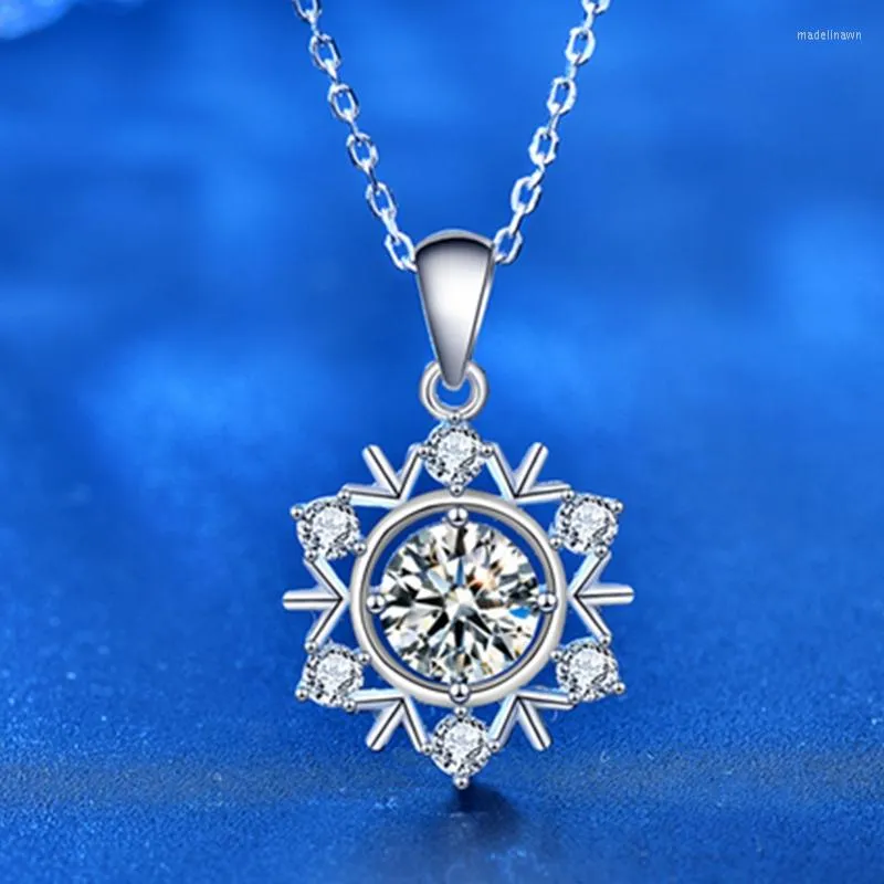 Kedjor 1.0 Moissanite Diamond Christmas Snowfakes Pendant Necklace D Color Chain S925 Sterling Silver Jewelry for Women Gift