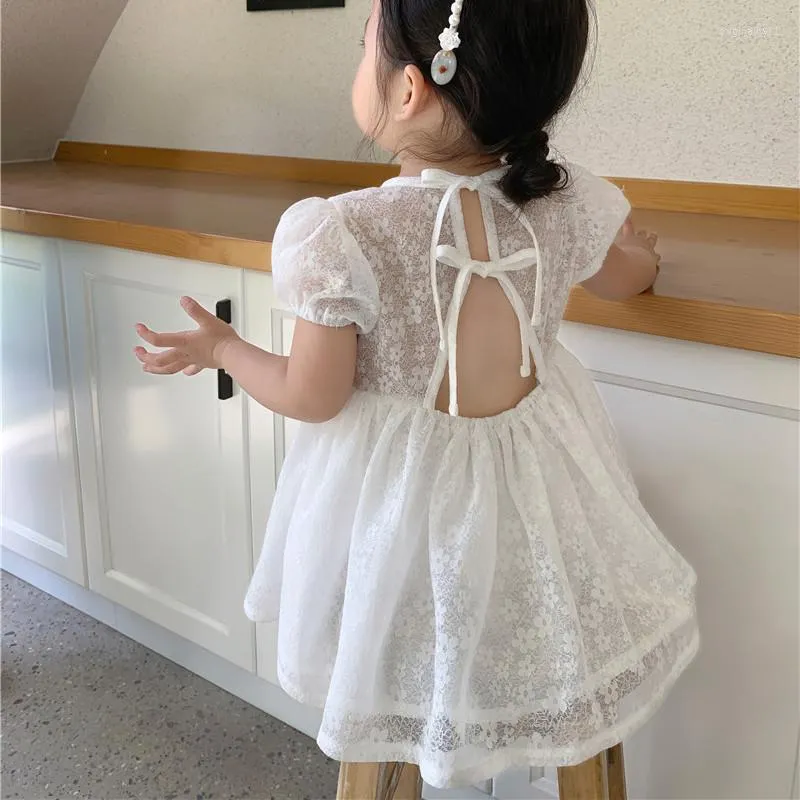 Mädchen Kleider Deer Jonmi 2023 Sommer Baby Mädchen Spitze Prinzessin Koreanischen Stil Backless Puff Sleeve Ballkleid Kleinkinder Kinder Kleid