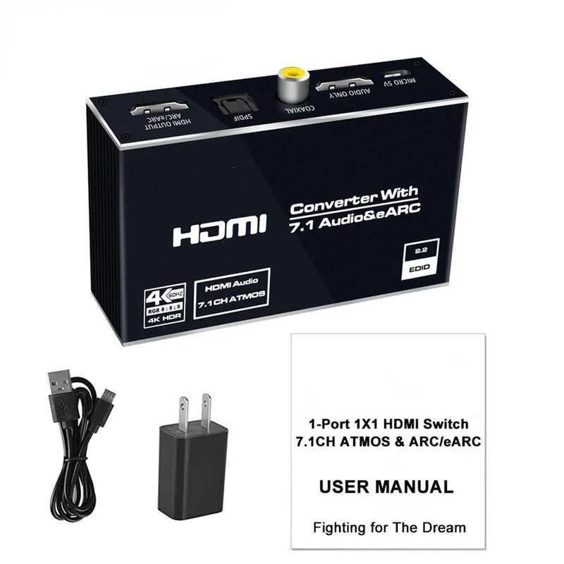 أفضل مستخرج صوت متوافق مع EARC HDMI 2.0 4K 60Hz RGB8 8 8 HDR Splitter Converter HDMI إلى TOSLINK بصري SPDIF 7.1