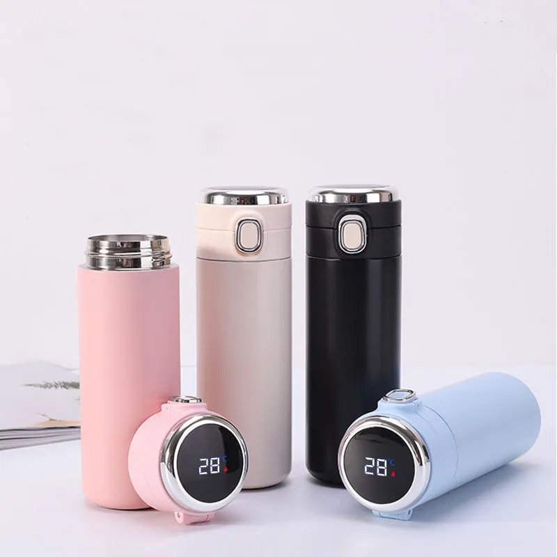 Water Bottles Smart Thermos Mug Stainless Steel Vacuum Tumbler Temperature Display Thermal Cup Portable Leak Proof Water Bottle For Office Car 230303