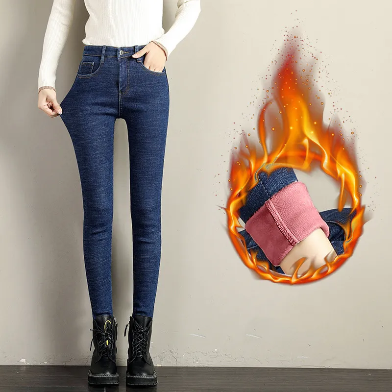 Jeans da donna Jeans Pantaloni a matita Denim femminile Pantaloni da donna invernali spessi Moda Slim Fit Stretch Vita alta Pantalone da donna in velluto casual 230303