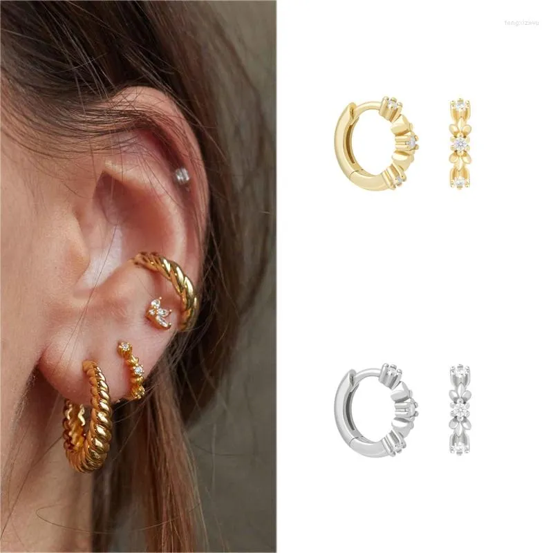 Boucles d'oreilles cerceau CZ Zircon cercle or argent rempli anneaux d'oreille pour femmes fleur boucle d'oreille filles cadeau de noël bijoux en gros