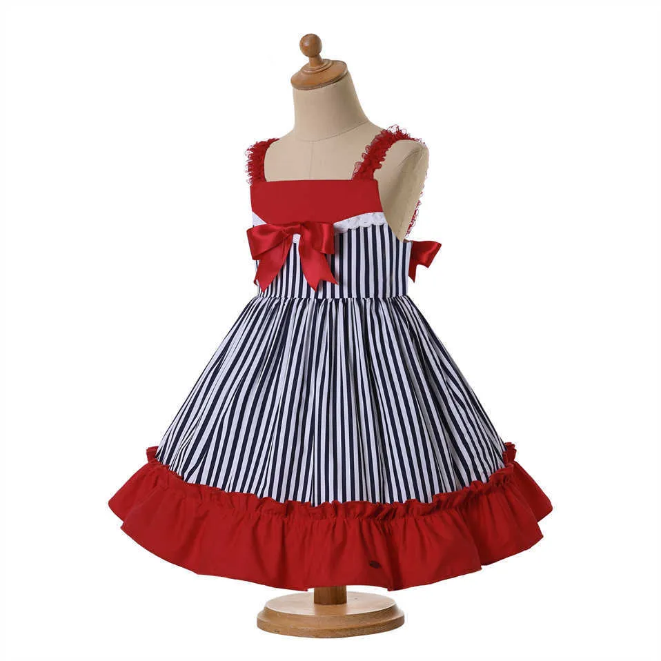 Flickans klänningar eleganta fest barnklänningar prinsessan ny tjej sommar fancy röd rufsad randig spetsdesigner kläder 3 4 5 6 8 10 12y