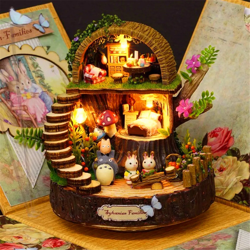 Novelty Items My Neighbor Totoro Music Box DIY Handmade LED Castle in the Sky Children Toys Birthday Romantic Gift Valentine's Day Present 230302