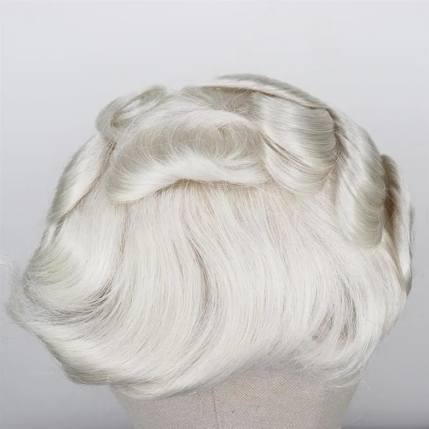 Mäns peruk #613 Blond Remy Human Hair Mens Toupee Full Pu Pure Handmade för manlig hårprotes 2772