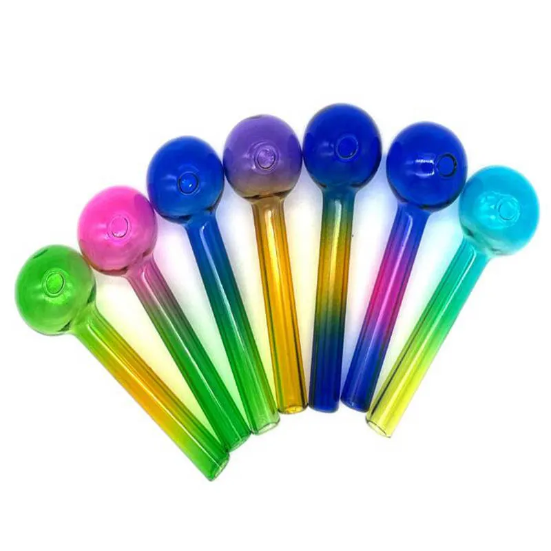 10pcs Hookahs Newest pipes Rainbow Pyrex mini 10cm Glass Oil Burner Colorful high quality Great Tube tubes Nail tips smoking pipe