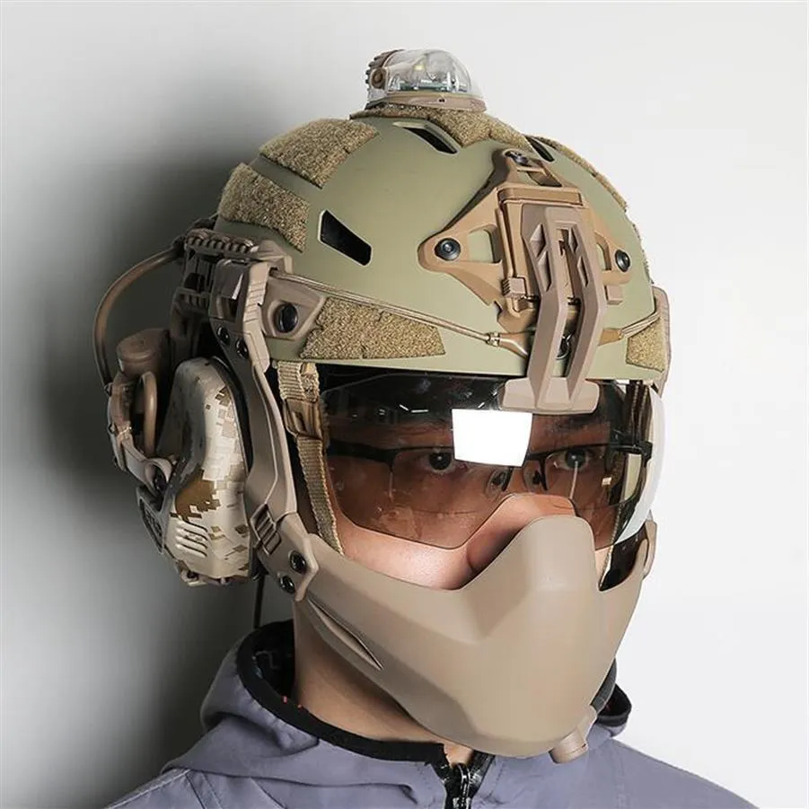 Tactical Airsoft Fast Helmet PJ Type and Metal Mesh Guard Foldable Double  Straps Protect Ear