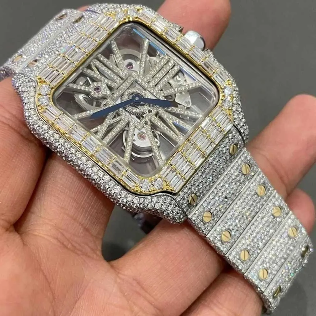 Handmade Setting Pass Diamond Tter VVS Moissanite Diamond Iced Out Luxury Mechanical Watch