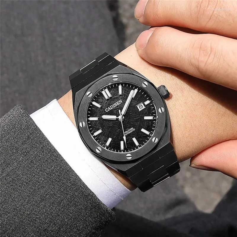 Wristwatches 2023 CADISEN OAK Mechanical Wrist Watch Men Meteorite Texture Top NH35A Movt Steel Diver Montre Homme