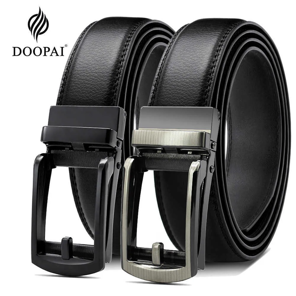 Bälten DOOPAI Herr Ratchet Fashion Belt äkta läderbälte för män Jeans Holeless Automatic Sliding Spuckle Black Belt Belt för män Z0228