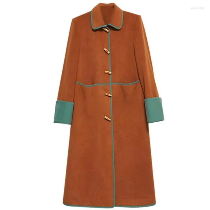 Laine femme rétro hiver col carré bouton corne manteau en laine Orange Caramel femmes tempérament tout-match pardessus mi-long