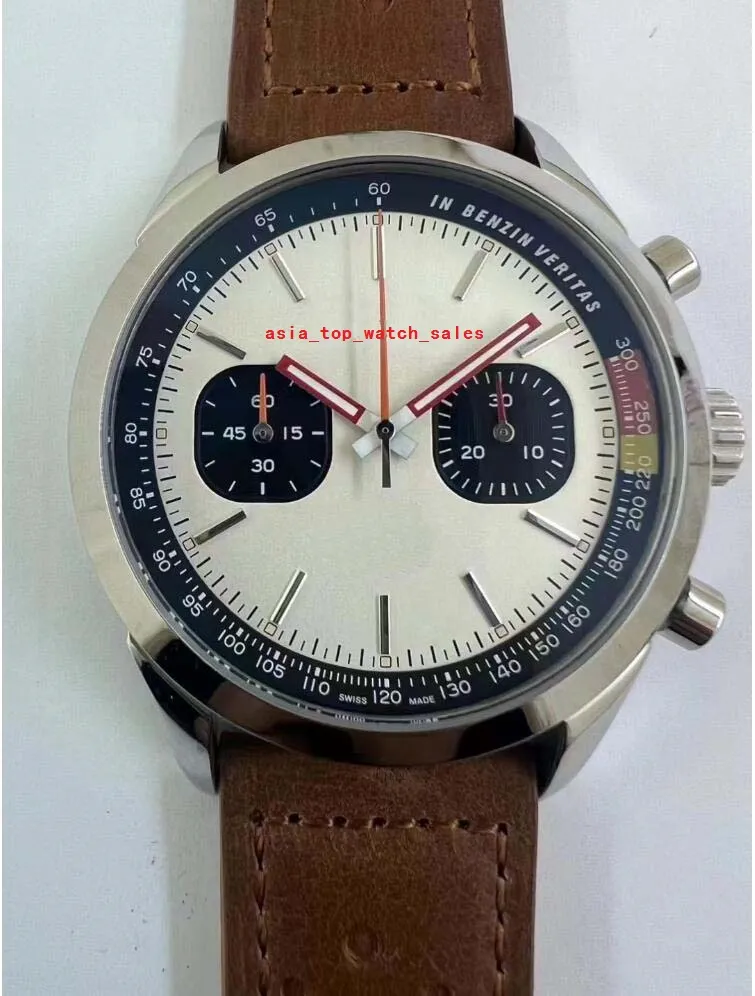 Top satılan klasik çok tarzı erkek kol saatleri 43mm vintage yarış kadran çok fonksiyonlu hareket kronografı çalışma deri strap2483