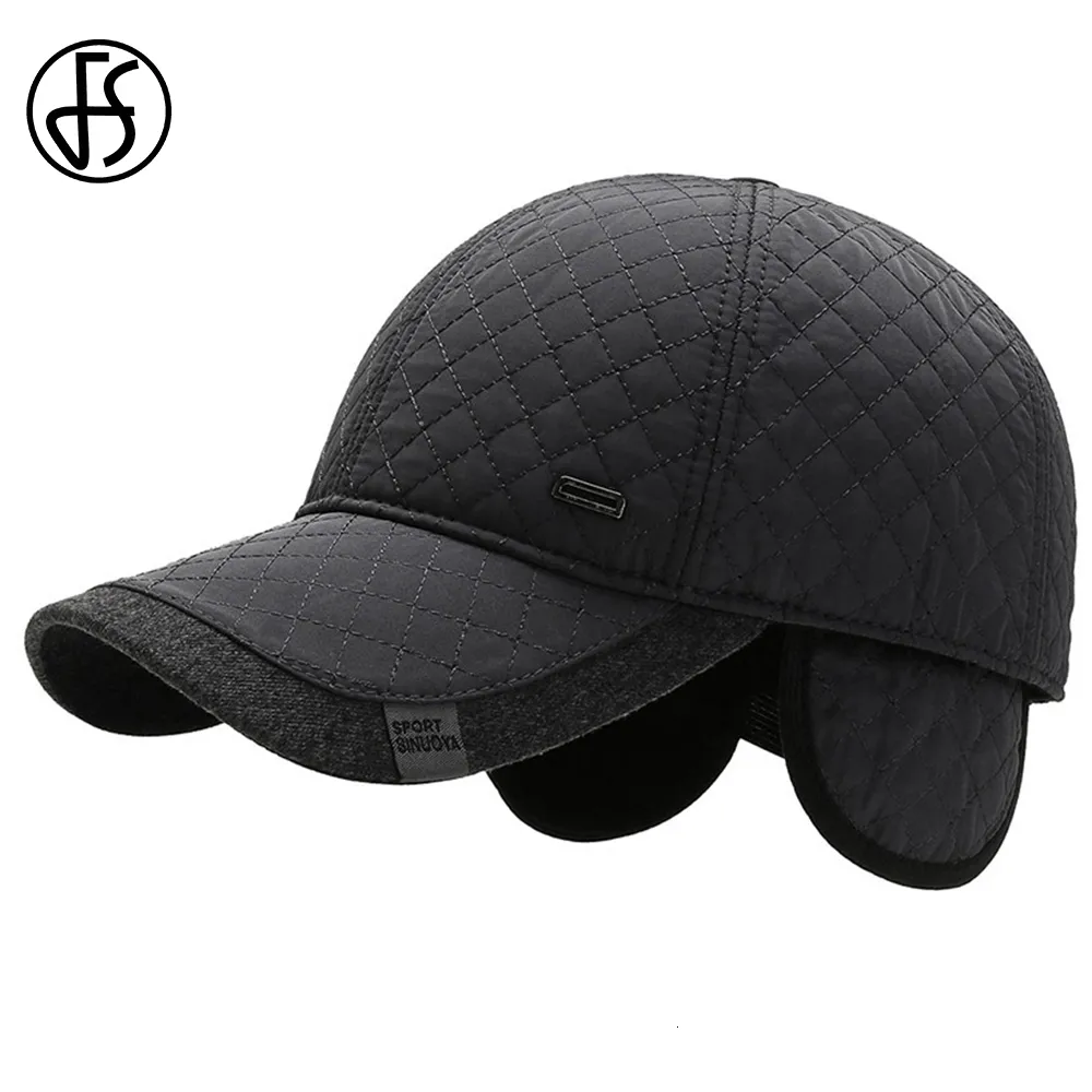 Ball Caps FS Brand Designer Plaid Winter Baseball Cap For Men Women Windproof Earflap Cap Warm Plus Velvet Thicker Middle-aged Grandpa Hat 230303