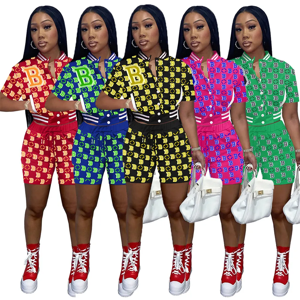 2023 Designer Uniforme de Beisebol Roupas Femininas Fatos de Treino Conjunto de Duas Peças Verão Camisa de Manga Curta Shorts B Letras Sweatsuits Impressão em Massa Atacado 9385 melhor qualidade