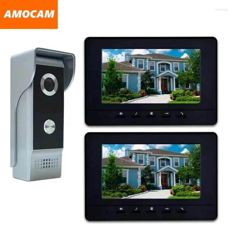 Videodeurtelefoons 7 "LCD 2PCS Monitor Telefoon Intercom Deurbel System Home Beveiligingskits IR Camera Bell Door Telefoon