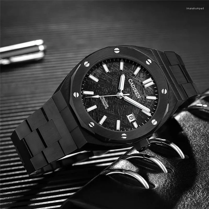 Wristwatches 2023 CADISEN OAK Mechanical Wrist Watch Men Meteorite Texture Top NH35A Movt Steel Diver Montre Homme