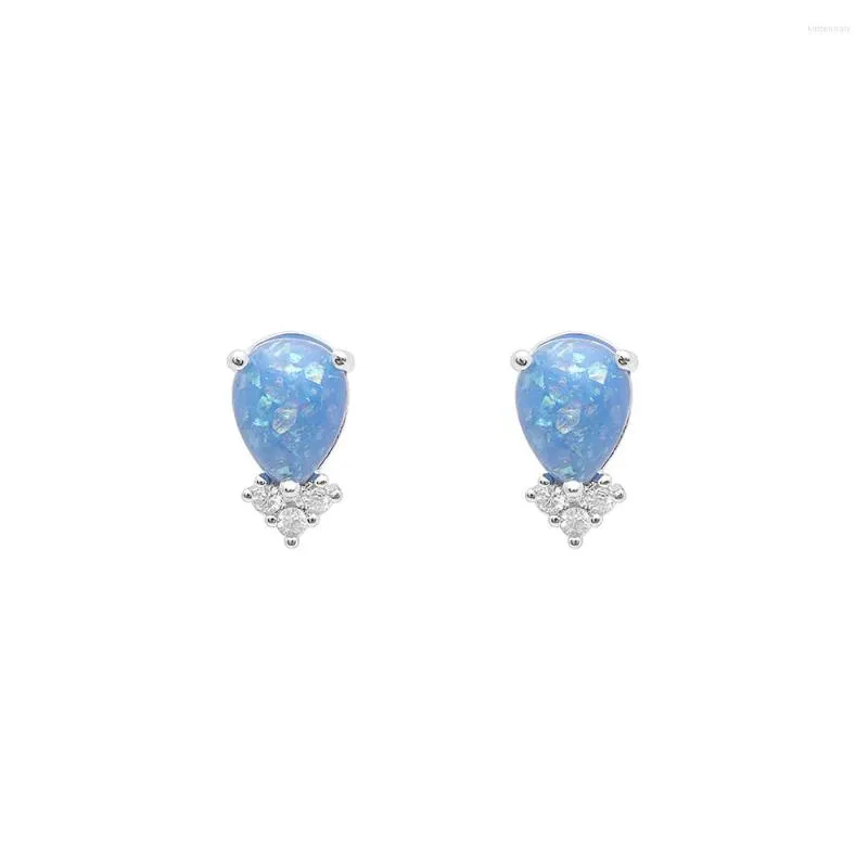 Stud Earrings Hainon Luxury Blue Fire Opal For Women White Zirconia CZ Oval Silver Color Wedding Jewelry
