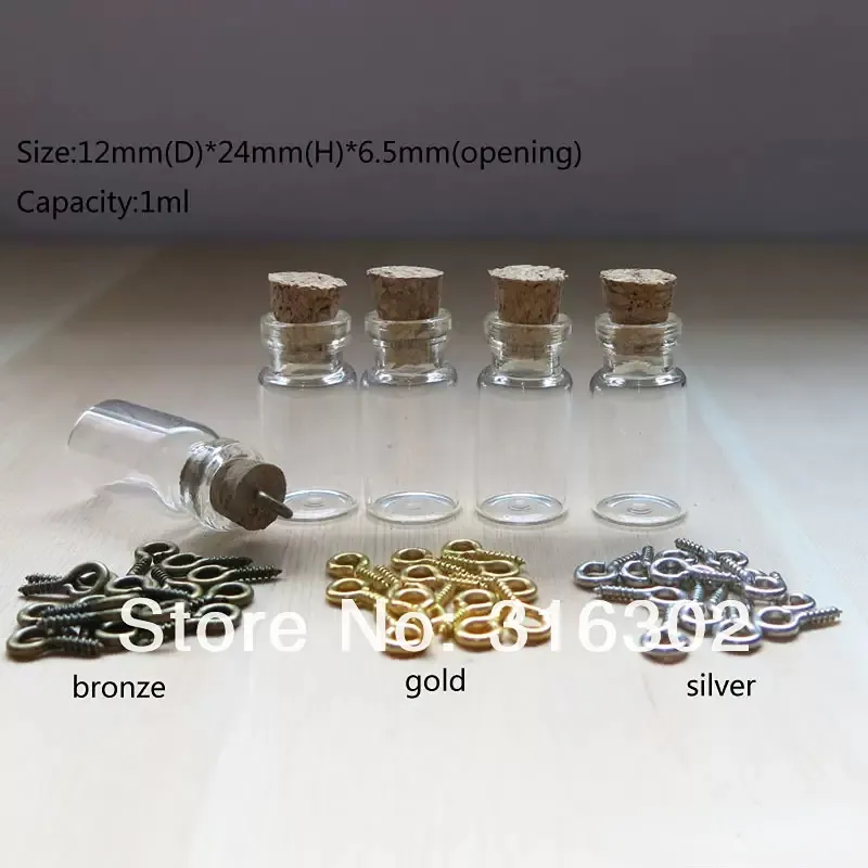 1ml Mini Clear Glass Jar Bottle Wishing Vial Pendant with Cork Stoppers for Wedding Wish Stranded Island Message Jewelry Party Crafts making